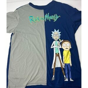 Rick and Morty Mens Size 4XL Embroidered Color Block T Shirt Blue Grey